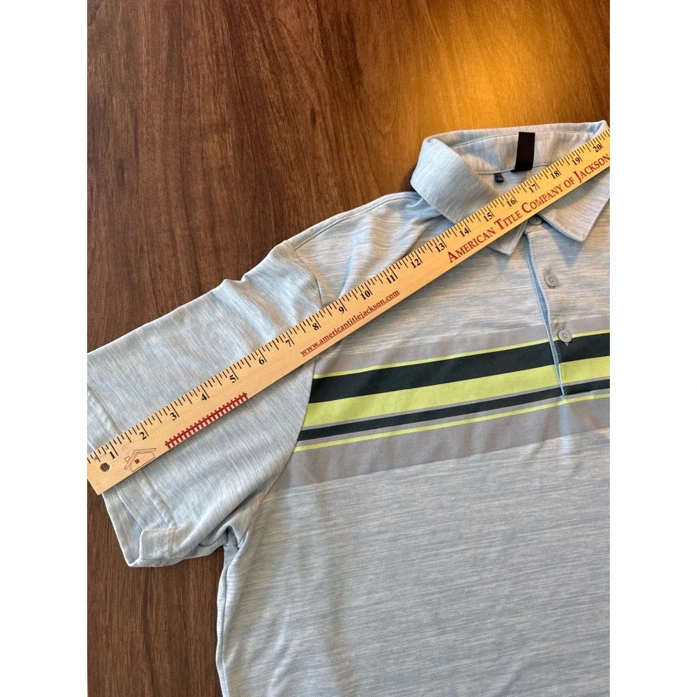 Adidas Golf Polo Shirt Mens XL Light Blue Heathered Striped Short Sleeve‎ Logo